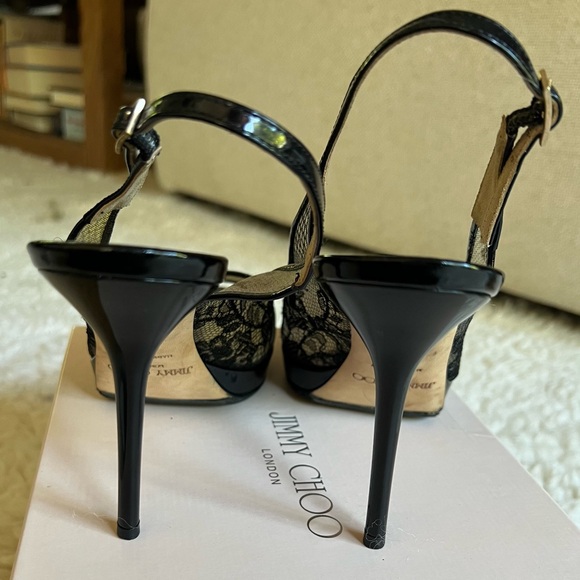 Jimmy Choo Nova 100mm Black Floral Lace Mesh Slingback Peep Toe Sandal Heels 38 - Picture 10 of 12